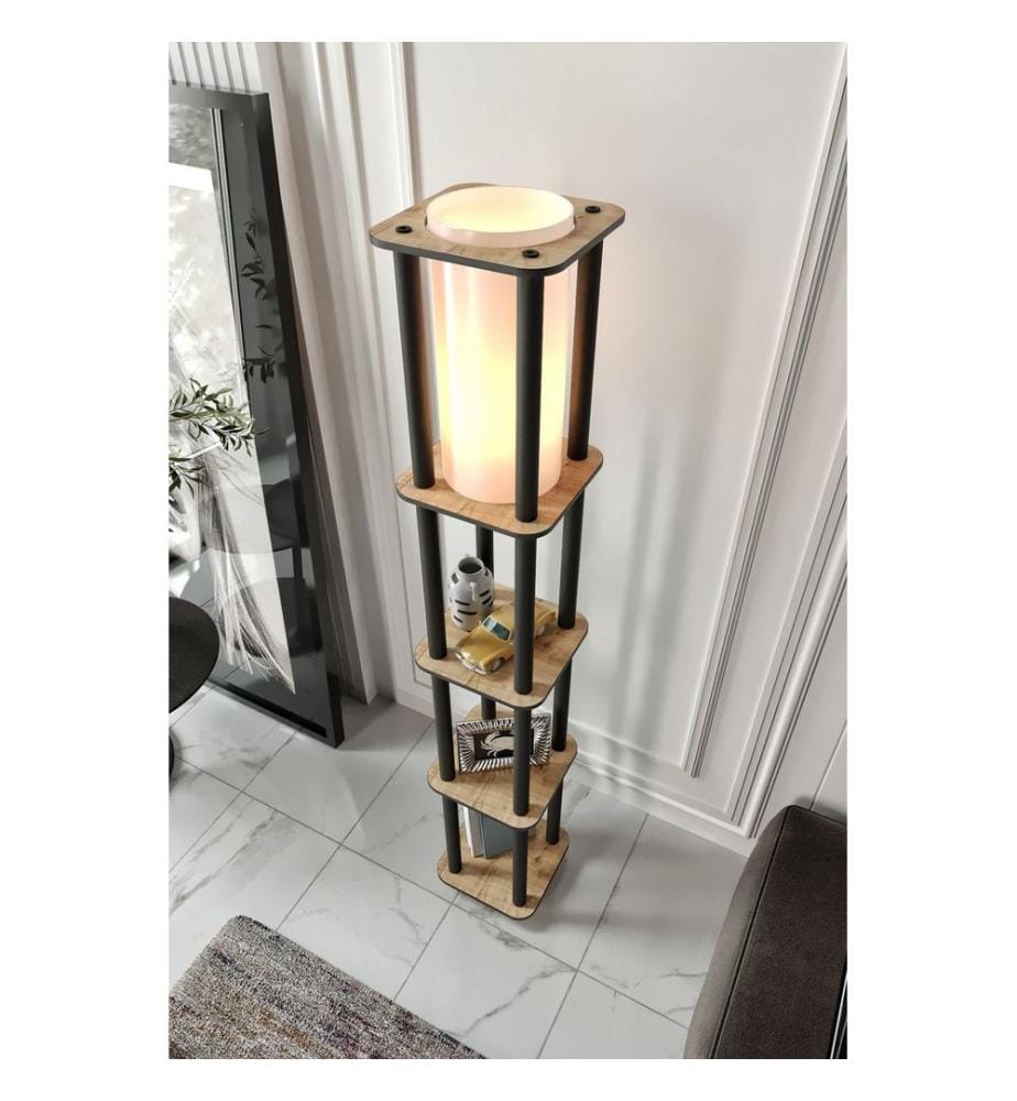Stehlampe, Korpus aus Kraftpapier und MDF, Eiche