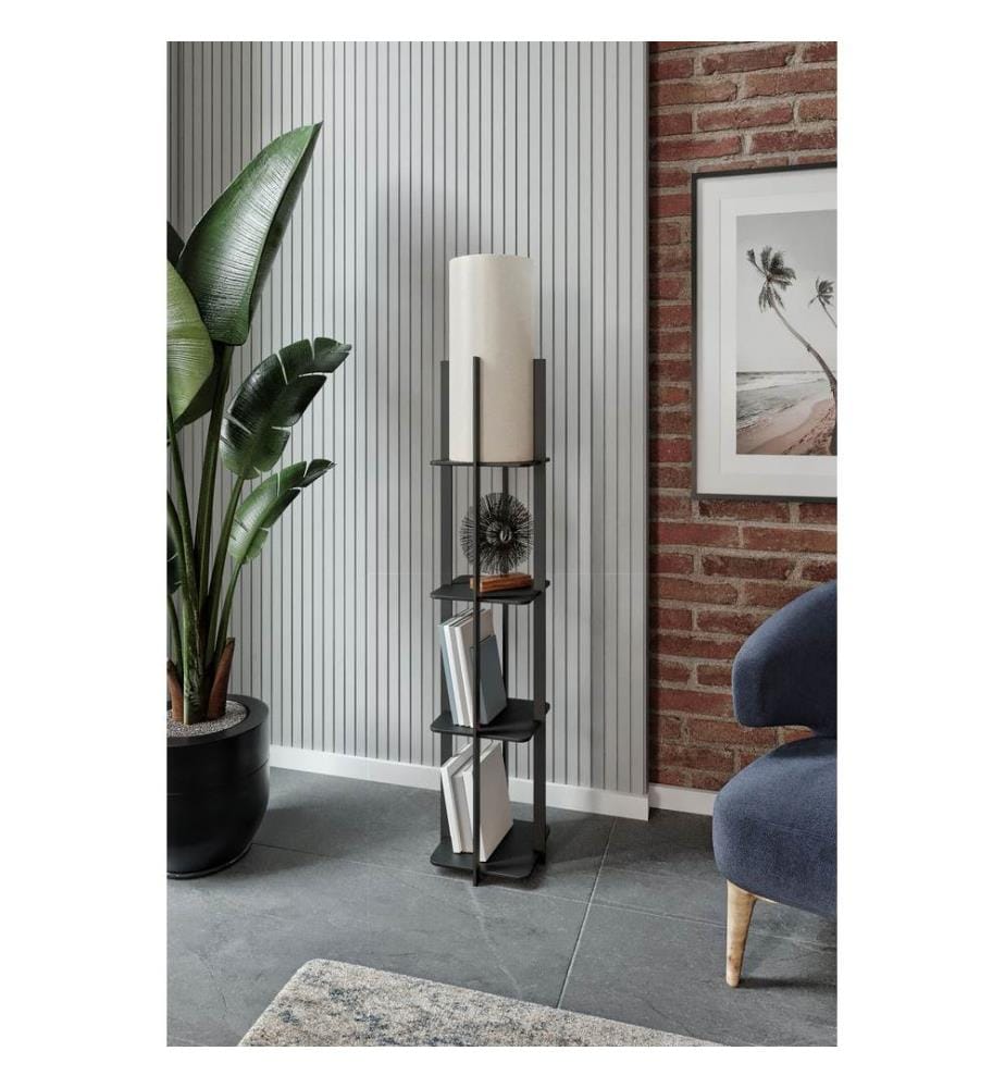 Stehlampe, Korpus aus Kraftpapier und MDF, Schwarz