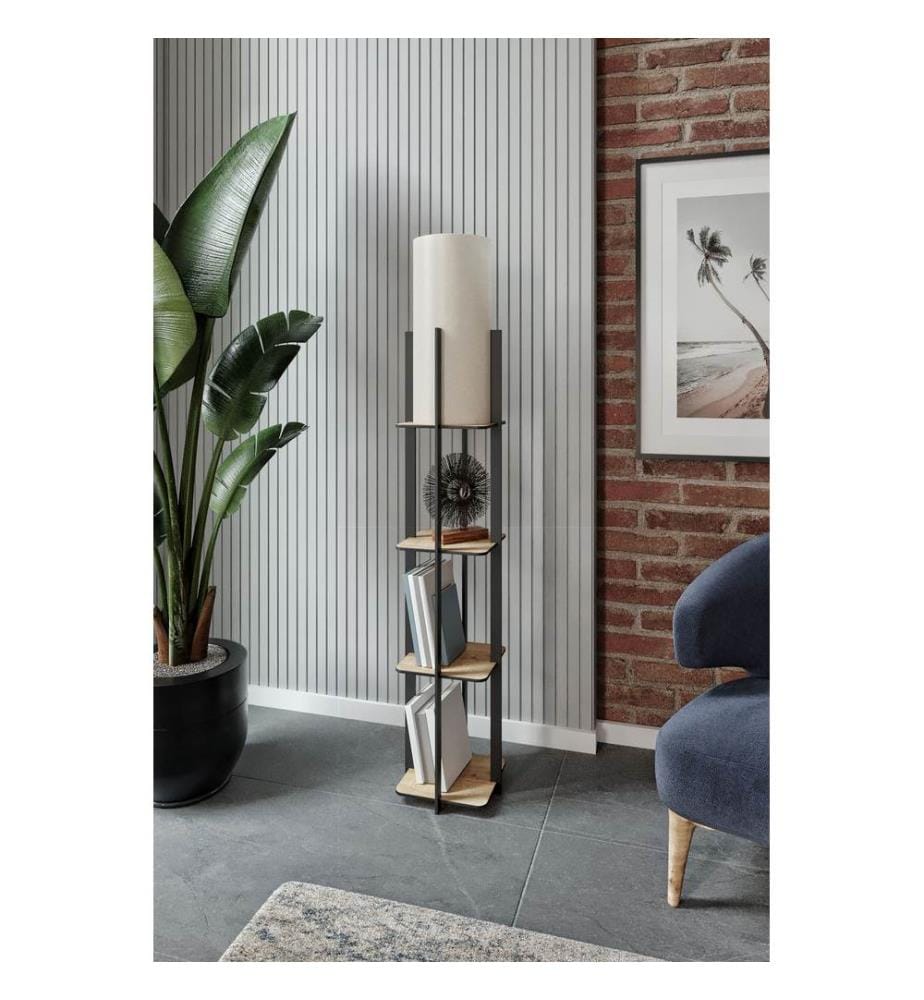 Stehlampe, Korpus aus Kraftpapier und MDF, Eiche