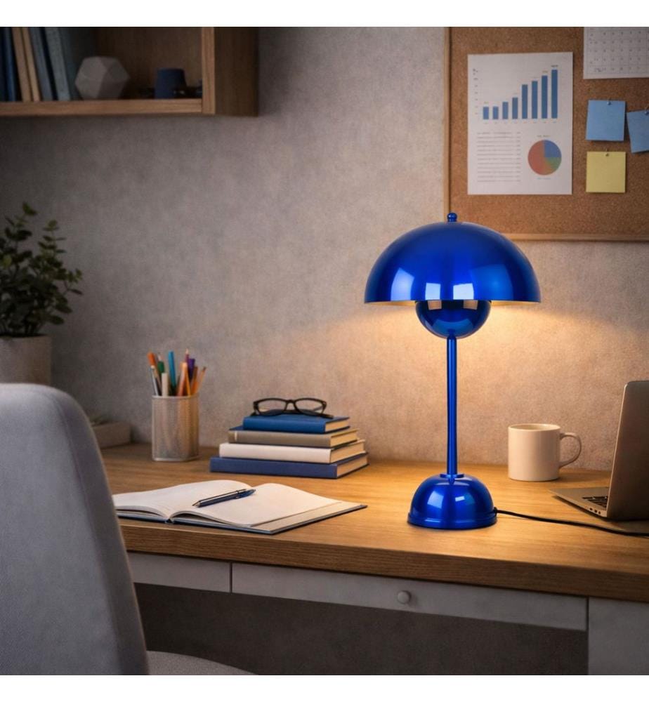 Lampe de table, corps en métal, bleue