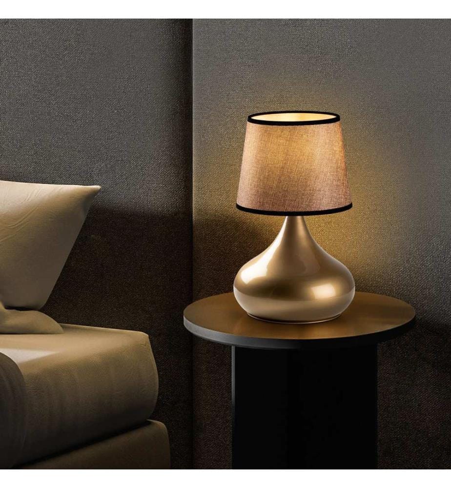 Lampe de table, corps en métal, or, beige