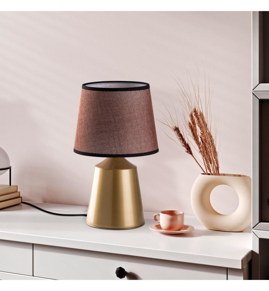 Lampe de table, corps en métal, doré, marron
