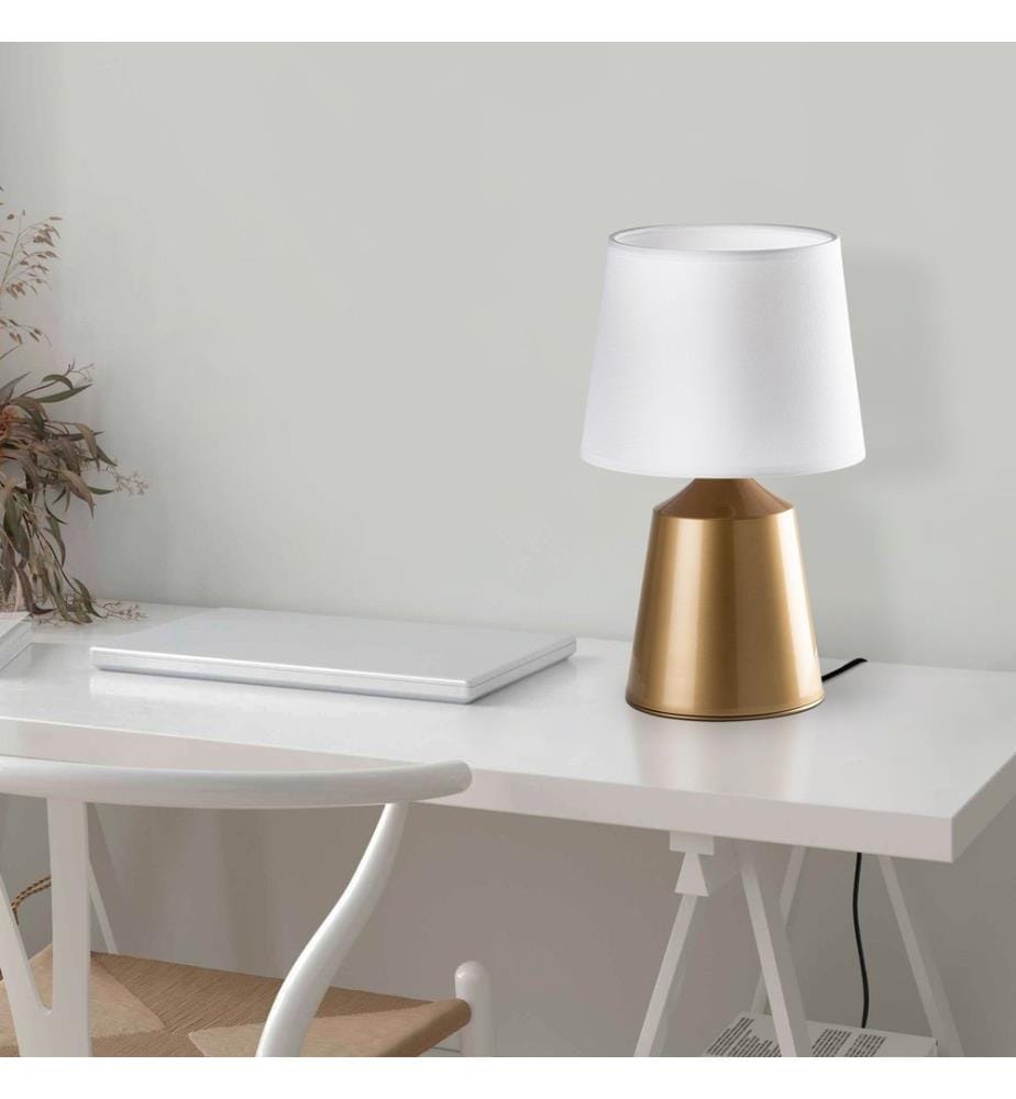 Lampe de table, corps en métal, or, blanc