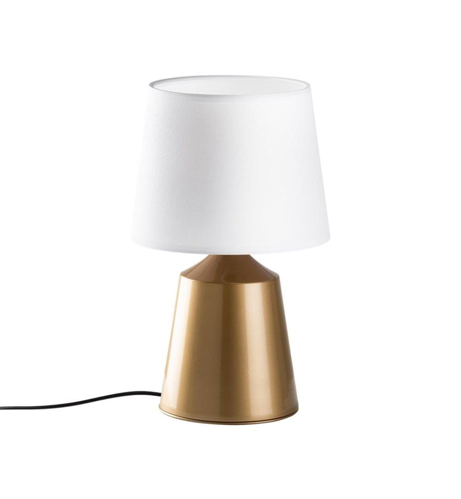 Lampe de table, corps en métal, or, blanc