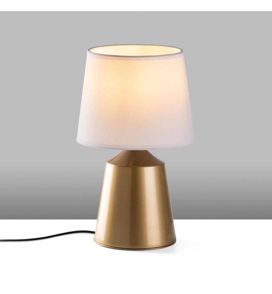 Lampe de table, corps en métal, or, blanc