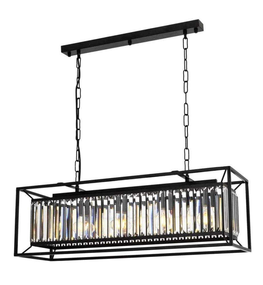 Chandelier, Black, Metal Body, Glass Cap