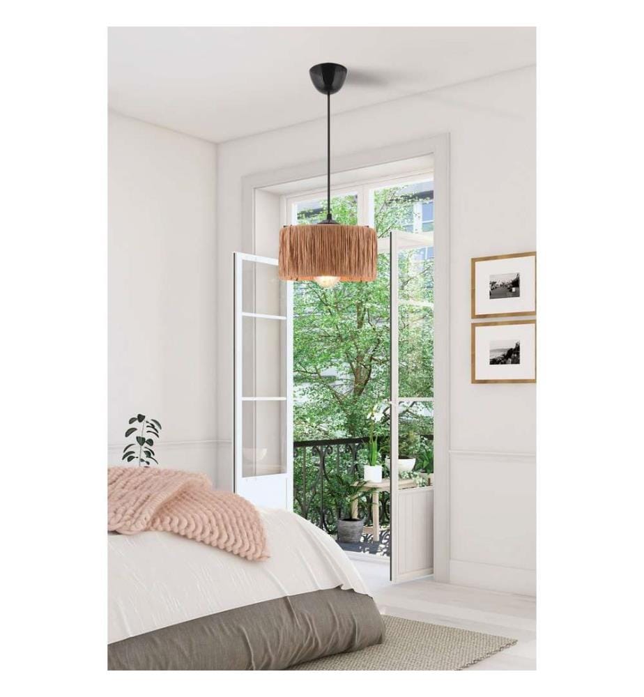 Chandelier, Natural, Metal Body, Raffia Cap