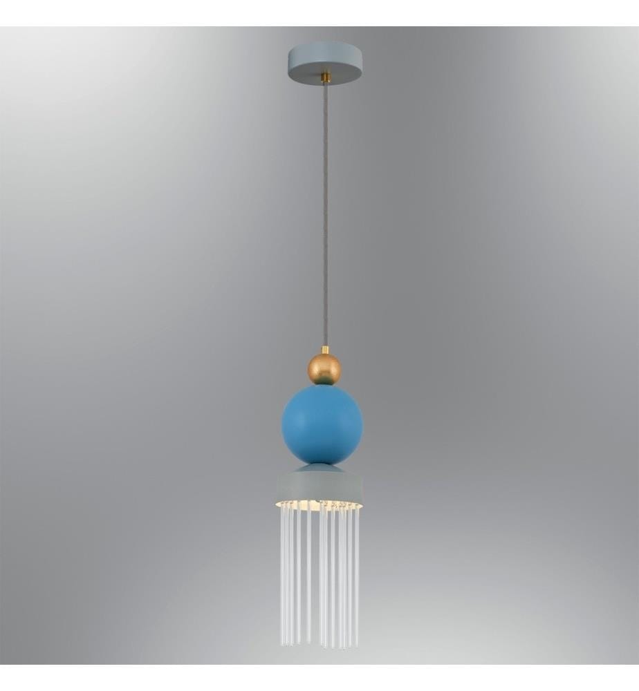 Chandelier, Blue, Metal Body, Glass Cap