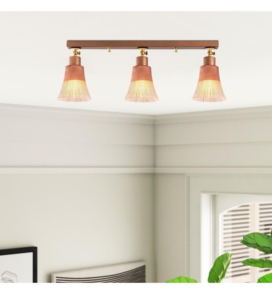 Chandelier, Copper, Metal Body, Glass Cap,Wooden Base
