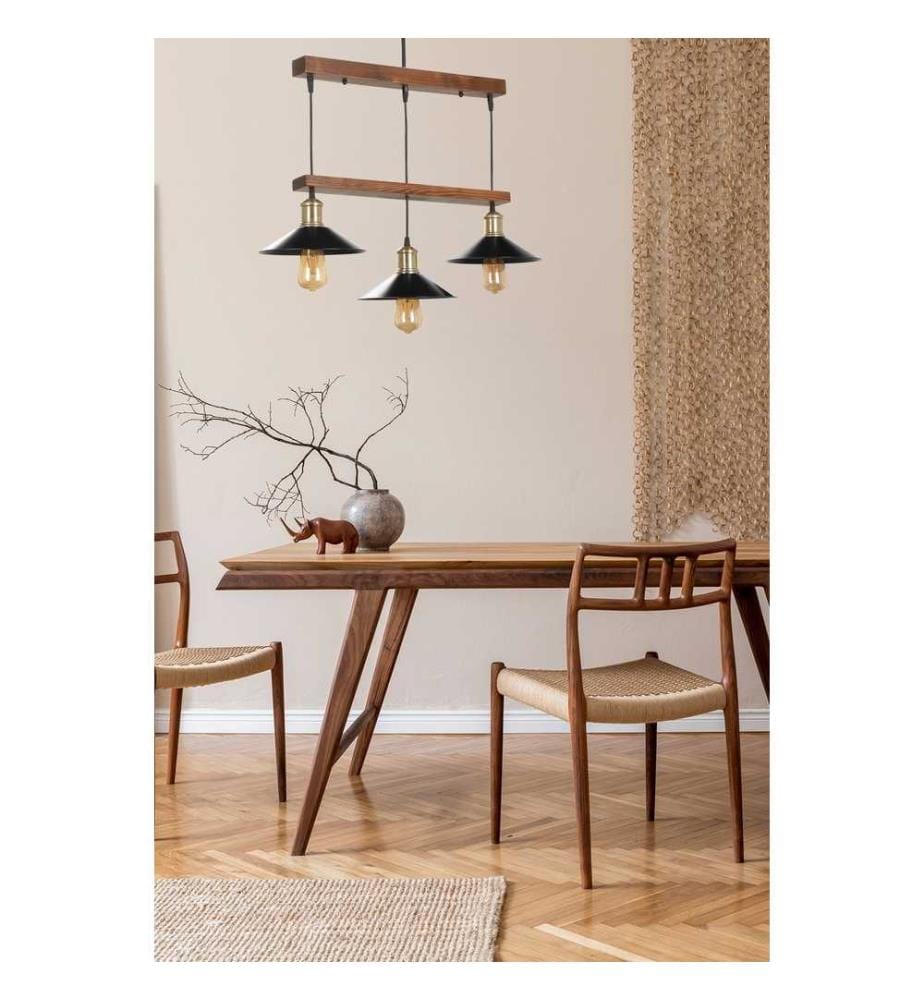 Chandelier, Brown, Black, Wooden Body, Metal Cap