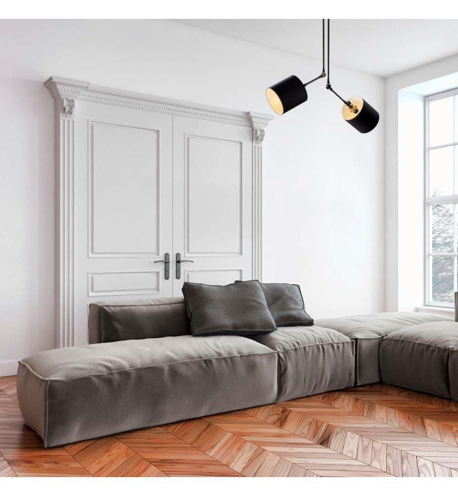 Chandelier, Black, Metal Body, Fabric Cap