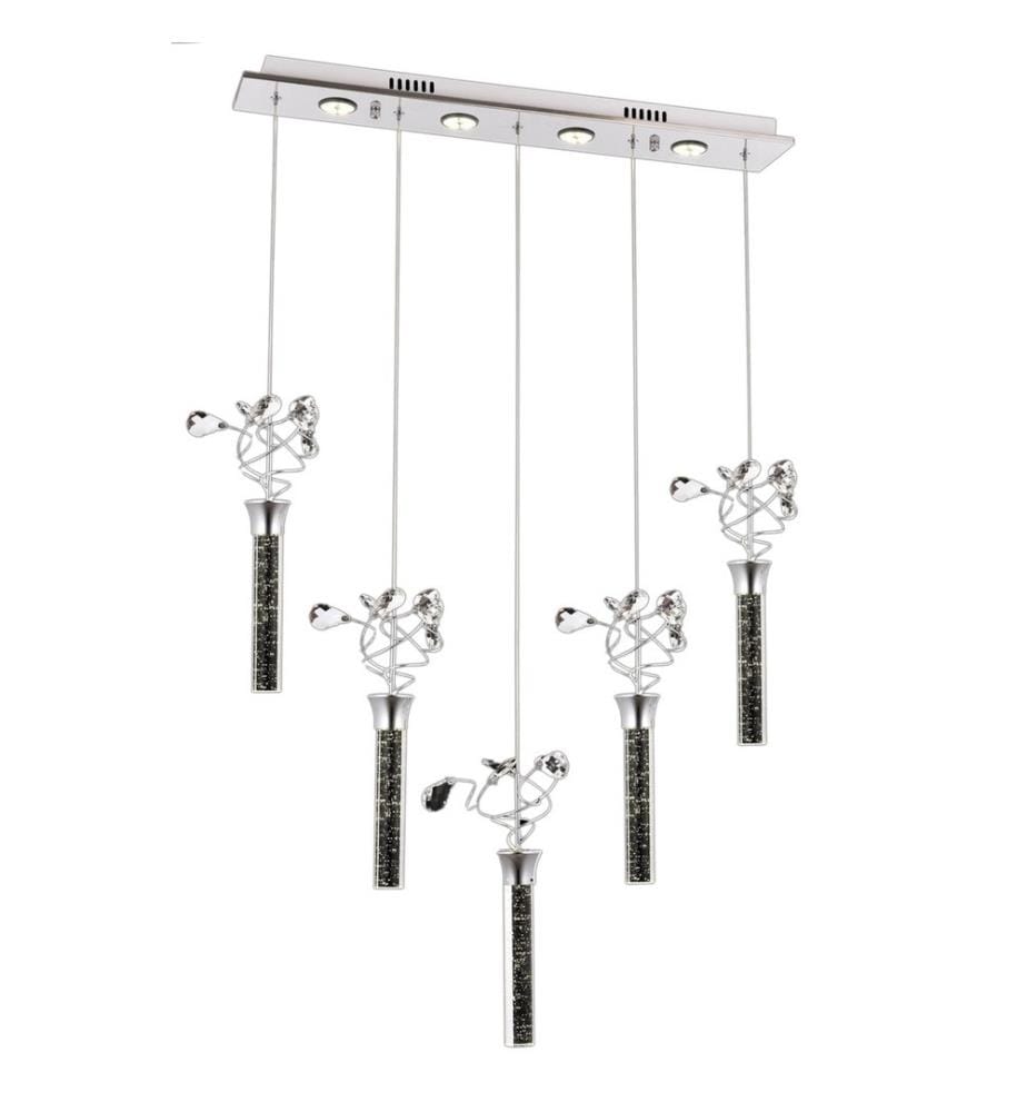 Chandelier, Chrome, Metal Body, Glass Cap