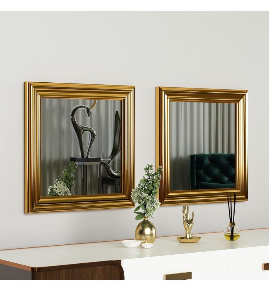 Set Spiegel, 2 Pezzi, Oro, MDF