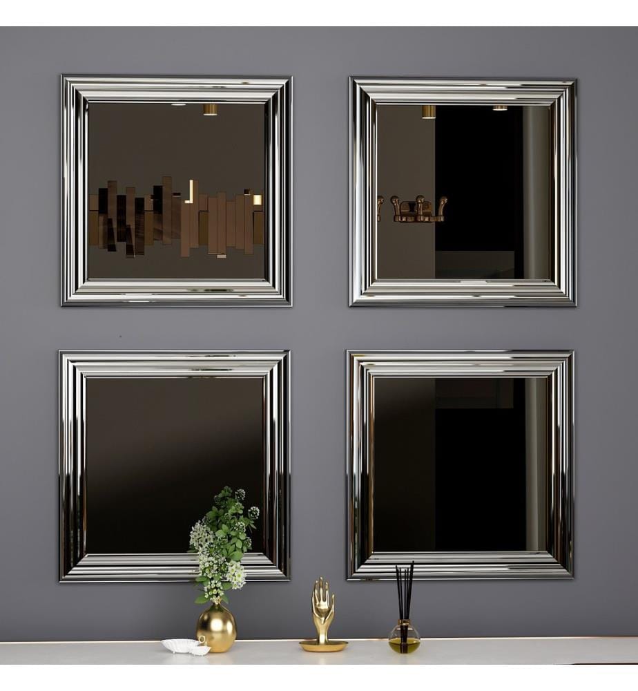 Set Spiegel, 4 Pezzi, Argento, MDF