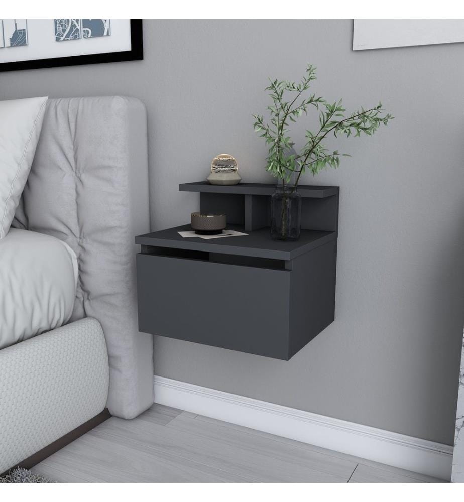 Nightstand, Anthracite, Melamine Coated Particle Board