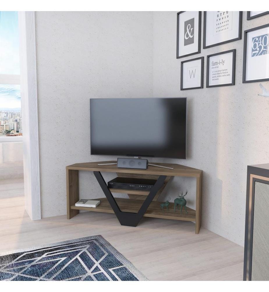 TV Stand, WalnutBlack, Melamine Coated Particle Board