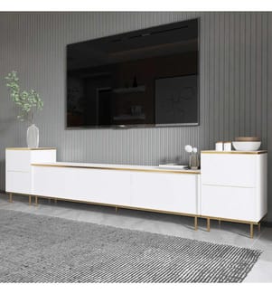 TV-Element, Weiss, Gold, 100% Melamine beschichtete Spanplatte