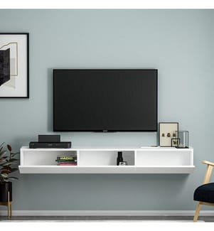 Meuble TV, blanc, panneau de particules mélaminé