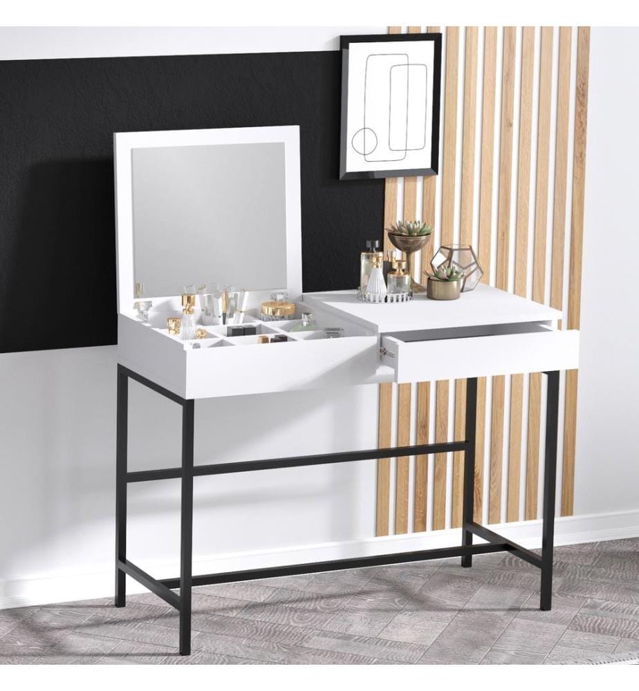 Table De Maquillage, Blanc Plaque De Particules Recouvertes De Mélamine Noire, 100%