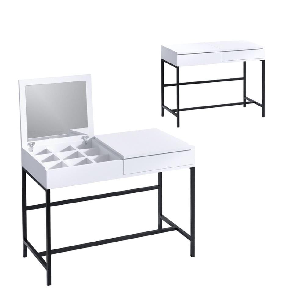 Table De Maquillage, Blanc Plaque De Particules Recouvertes De Mélamine Noire, 100%