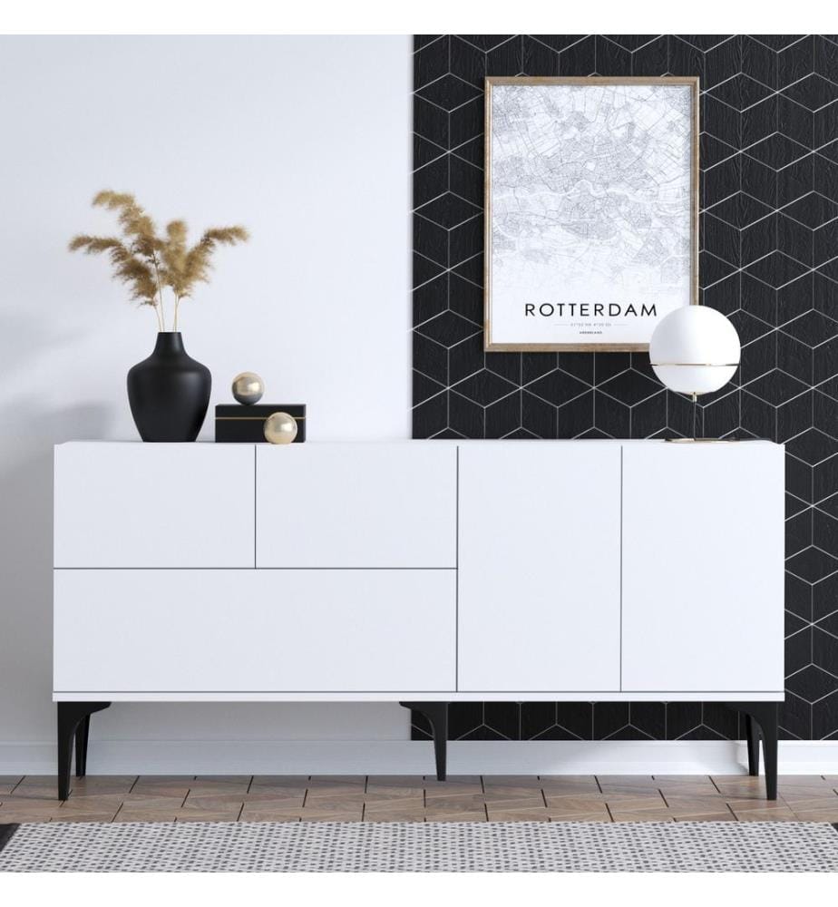 Console, White, Black, Melamine Coated Particle Board