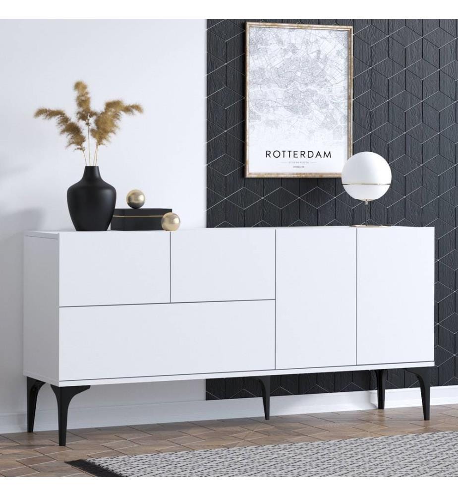 Console, White, Black, Melamine Coated Particle Board