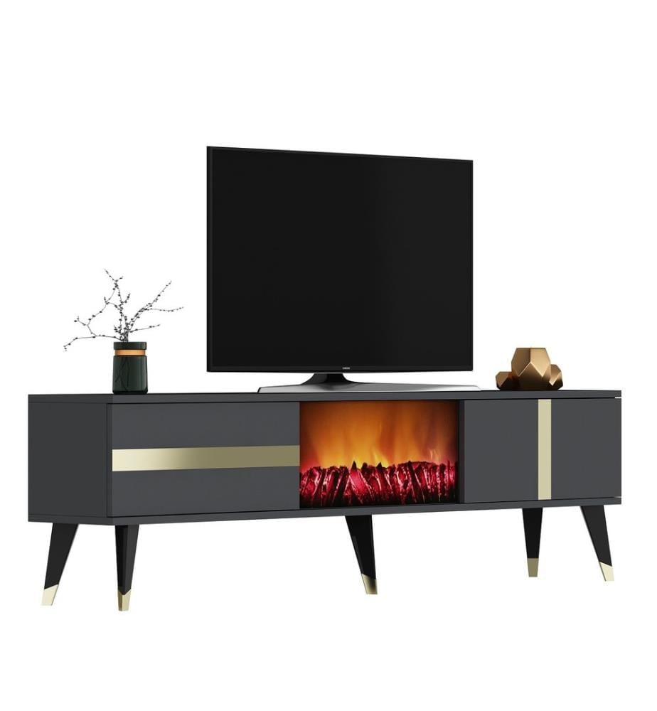Meuble TV, Anthracite, Or, Panneau de particules mélaminé