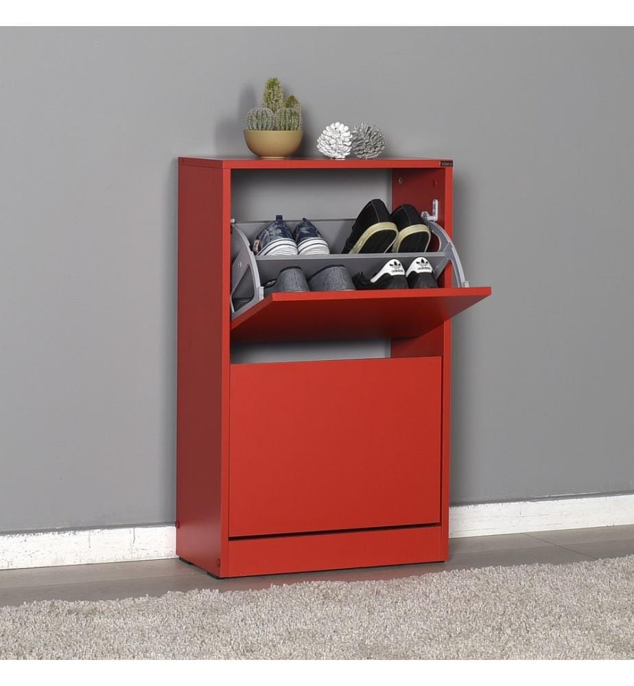 Schuhschrank, Rot, Melaminbeschichtete Spanplatte