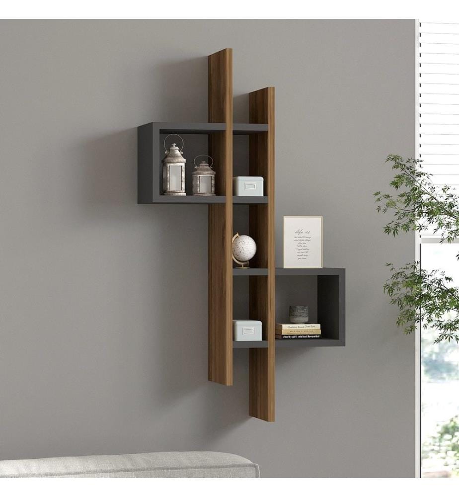 Chêne, Anthracite, Étagère Murale, 108X53,8X19,6 cm, Plaque De Particules Enrobée De Mélamine