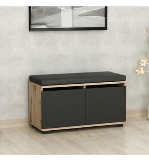 Schuhschrank, Nussbaum, Schwarz, melaminbeschichtete Spanplatte