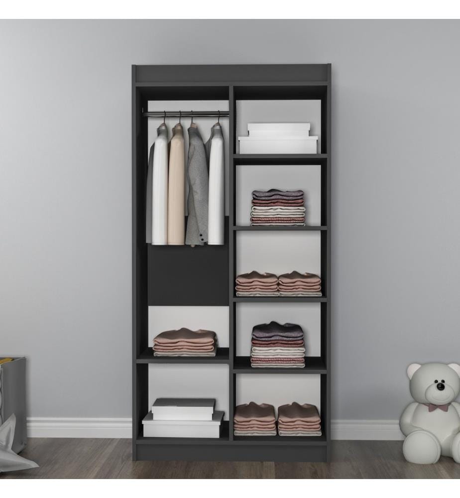 Kleiderschrank, Atlantic Pine, Anthrazit, Melaminharzbeschichtete Spanplatte