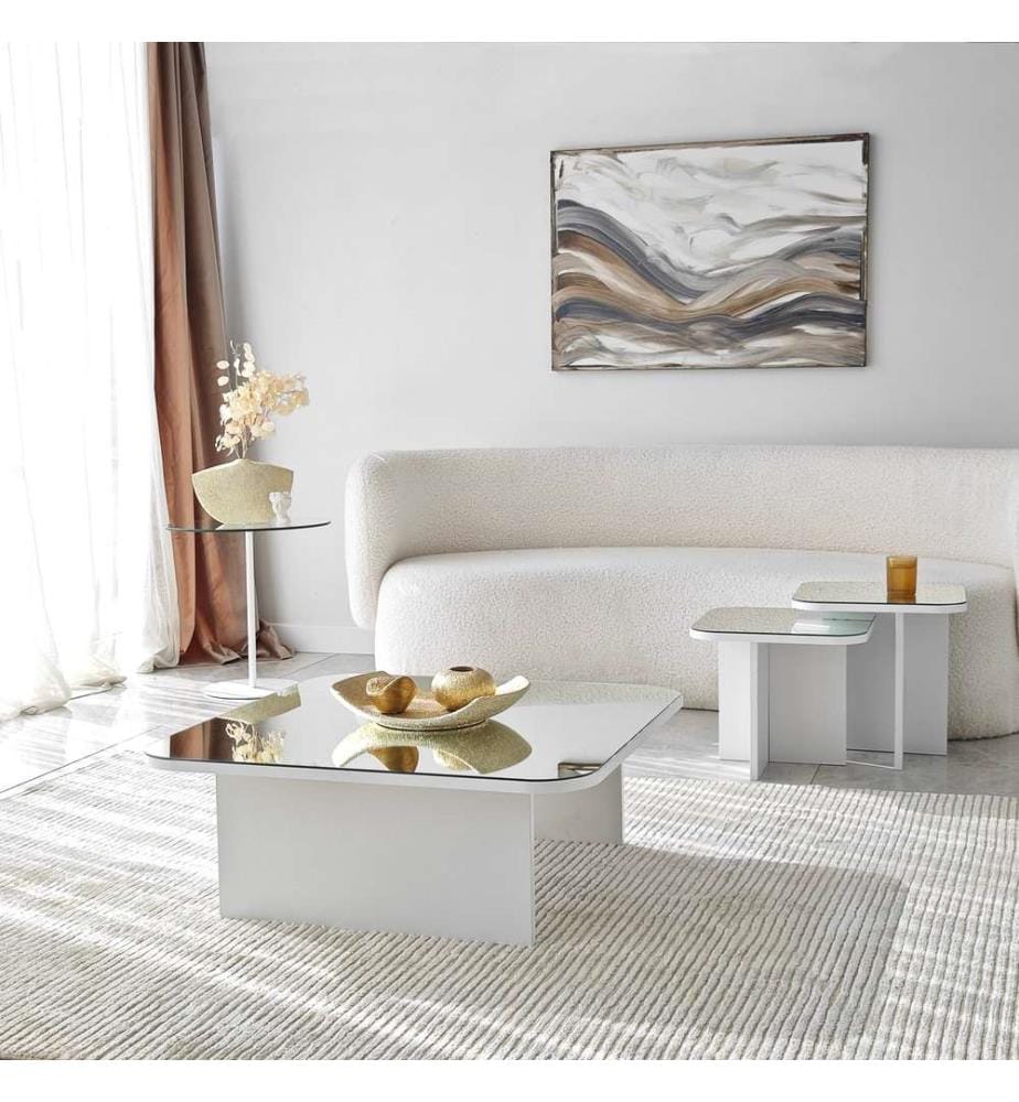 Table basse, blanche, panneau de particules mélaminé