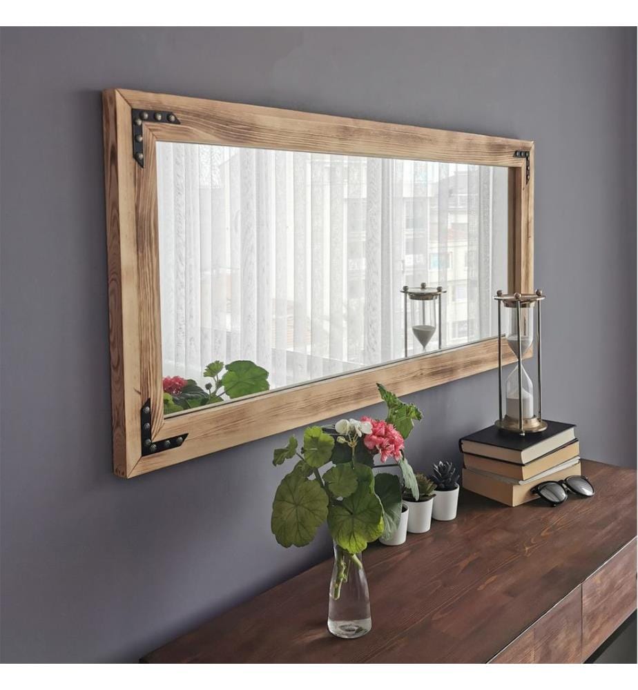 Couleur Noix, Miroir Mural, 50X110X3 cm, En Bois Massif De Pin
