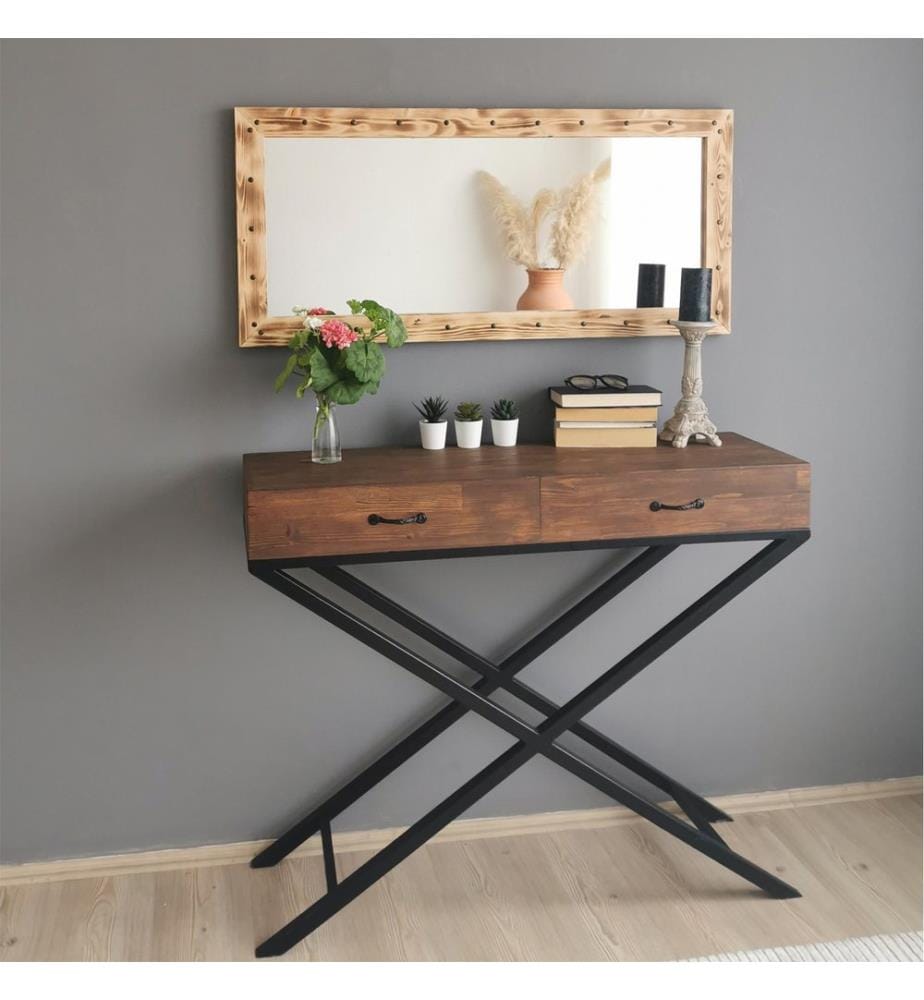 Couleur De Noix, Miroir Mural, 50X110 cm, En Bois Massif De Pin