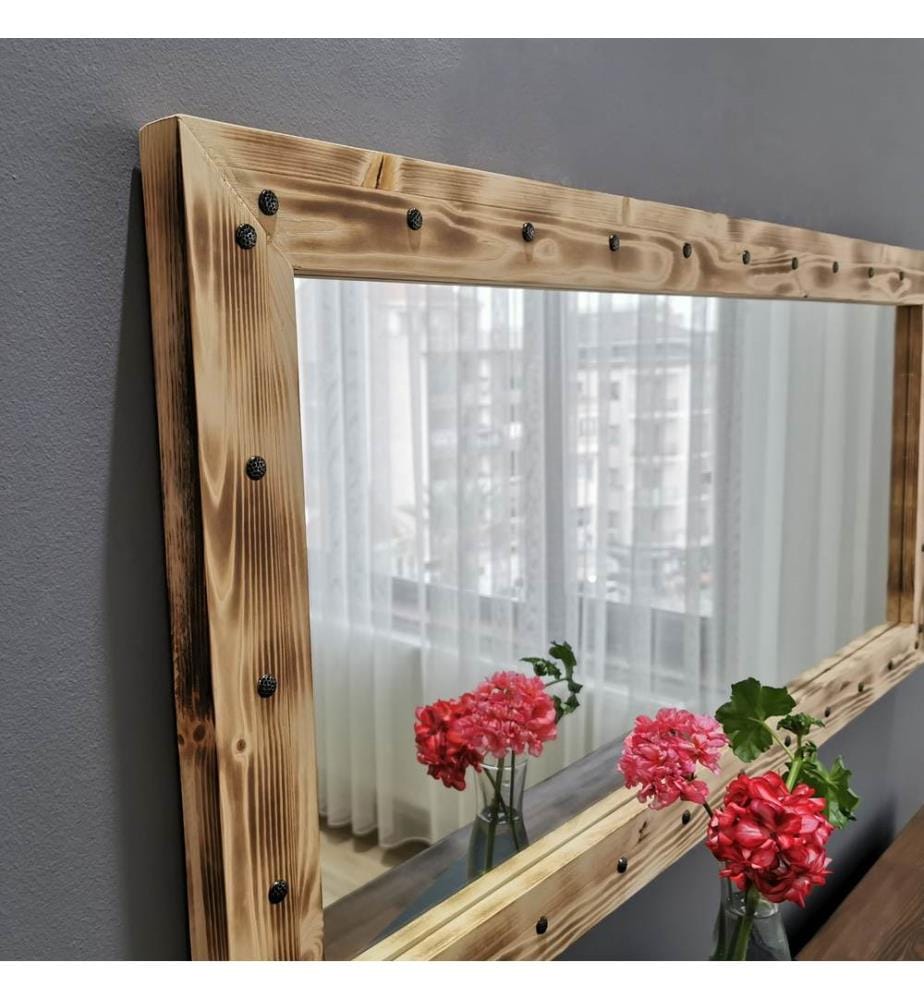 Couleur De Noix, Miroir Mural, 50X110 cm, En Bois Massif De Pin