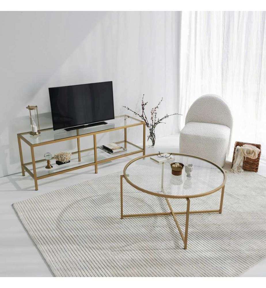 Gold, Tv Schränke, 45X130X40 cm, Getempertes Glas