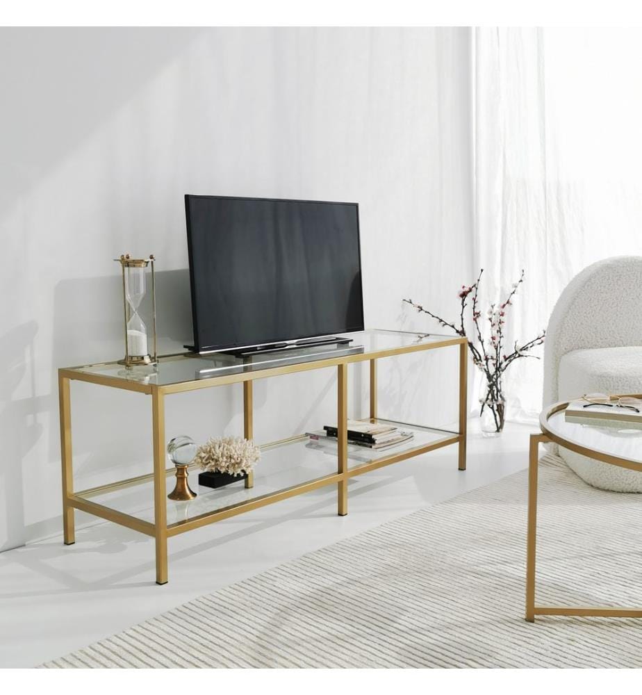 Gold, Tv Schränke, 45X130X40 cm, Getempertes Glas