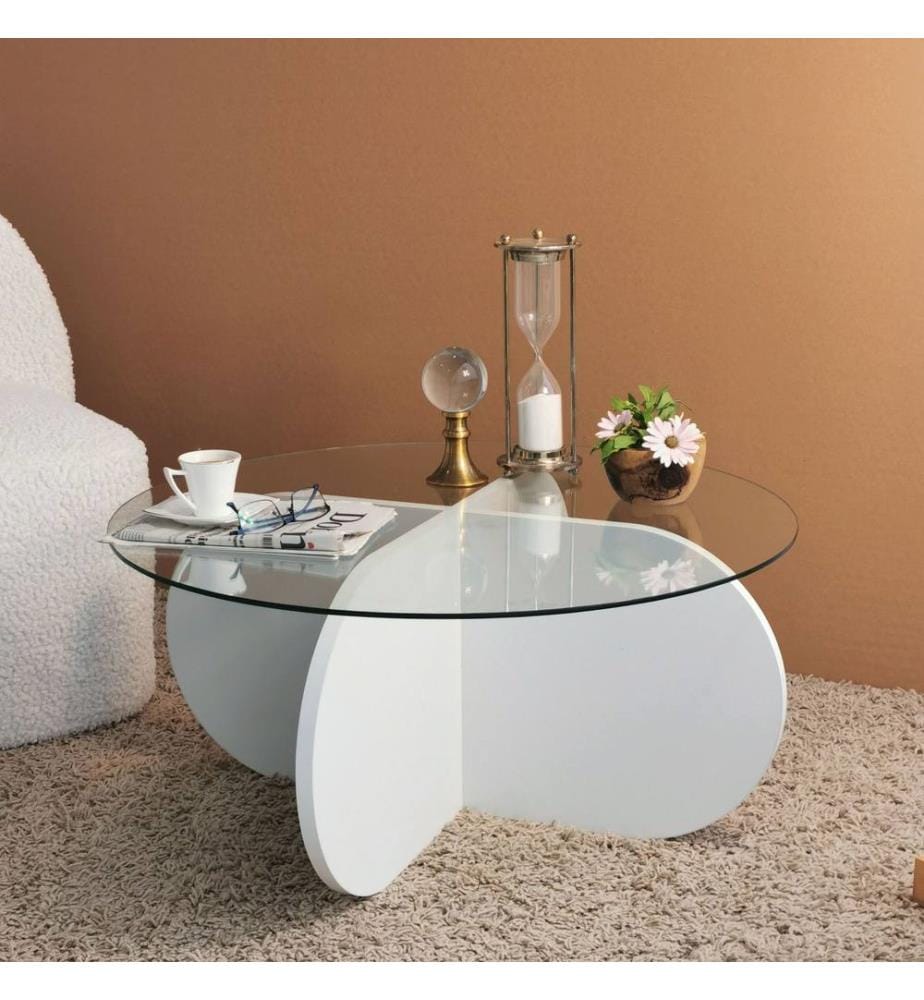 Bianco, Tavolini, 35X75X75 cm, Vetro Assaggiato