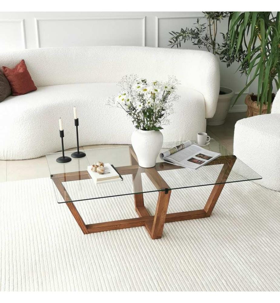 Nussbaumfarbe, Couchtische, 35X105X65 cm, Getempertes Glas