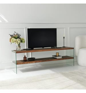 TV-Ständer, Natur, gehärtetes Glas, Rahmen: Massivholz