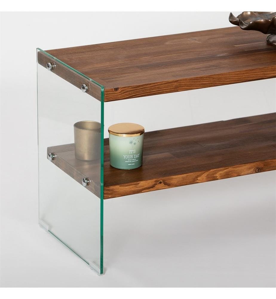 TV-Ständer, Natur, gehärtetes Glas, Rahmen: Massivholz