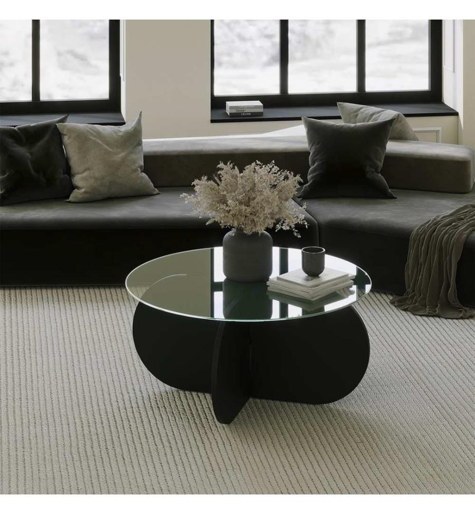 Table basse, noir, verre trempé, châssis : Panneau de particules mélaminé