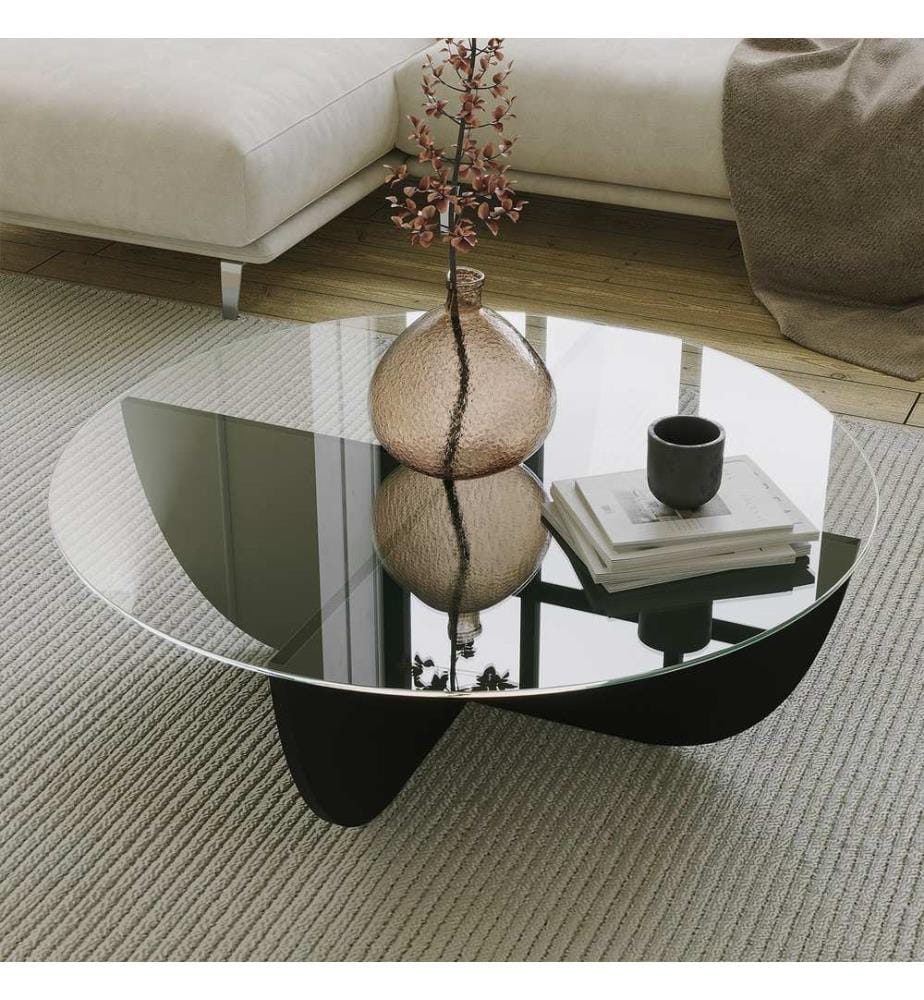 Table basse, Noir, Verre trempé, Piétement : Panneau de particules mélaminé
