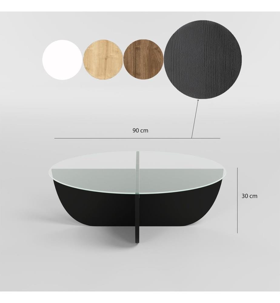 Table basse, Noir, Verre trempé, Piétement : Panneau de particules mélaminé