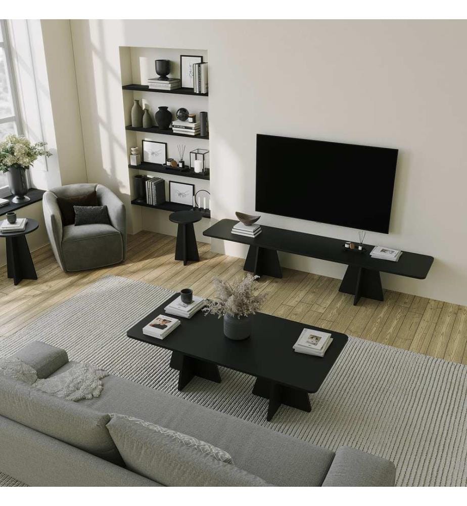 Meuble TV, Noir, Panneau de particules mélaminé