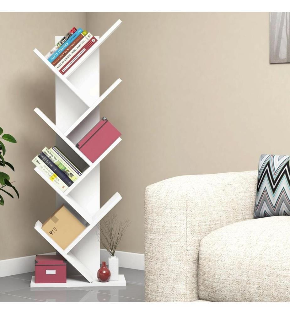 Blanc, Librairie, 128,5X46X22 cm, Plaque De Particules Enrobée De Mélamine