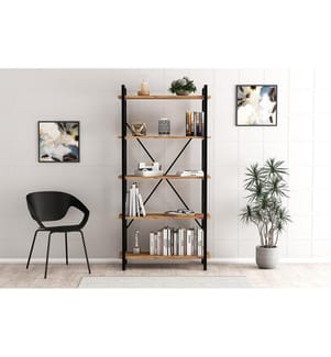 Libreria, Noce, Nero, Truciolare rivestito in melaminico, Struttura in metallo