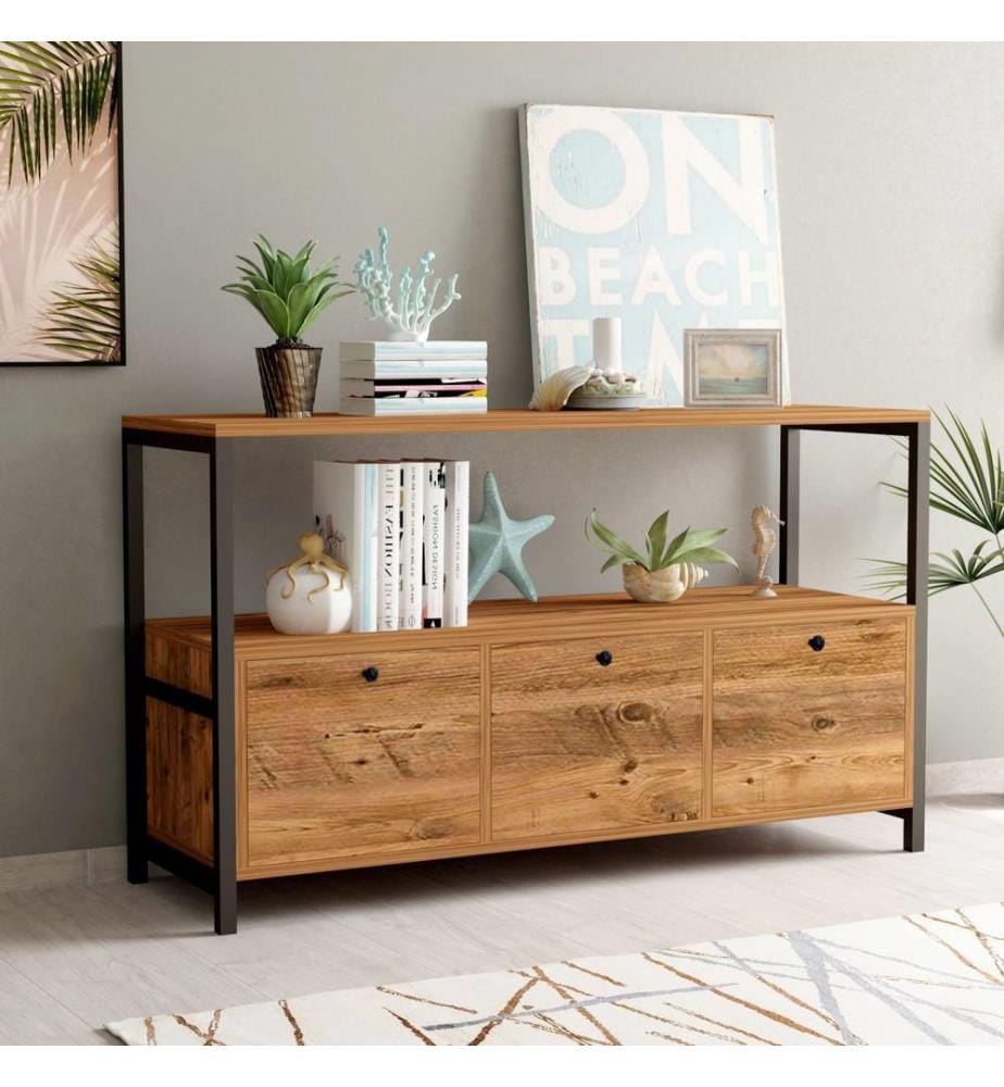 Console, Walnut, Black, Melamine Coated Particle Board