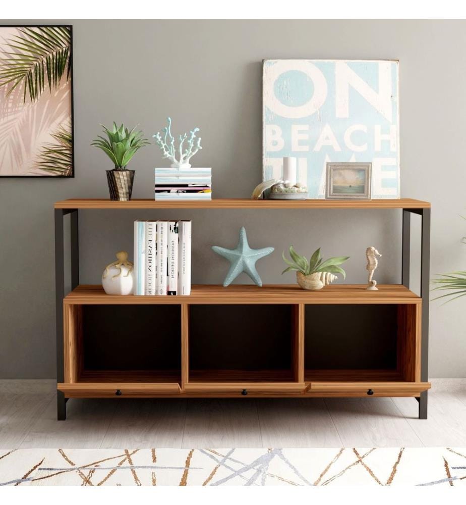 Console, Walnut, Black, Melamine Coated Particle Board