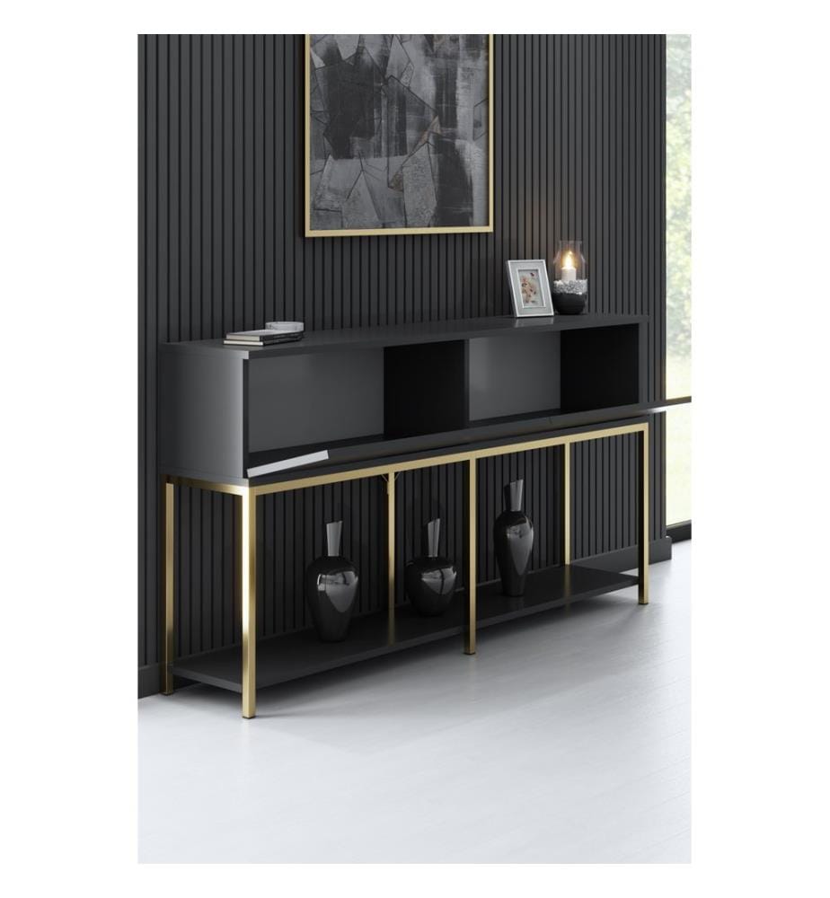 Console, anthracite, or, panneau de particules mélaminé, pieds en métal
